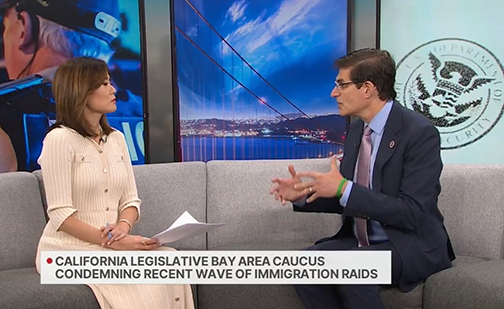 Senator Becker speaking with KRON4 Anchor Stephanie Lin.