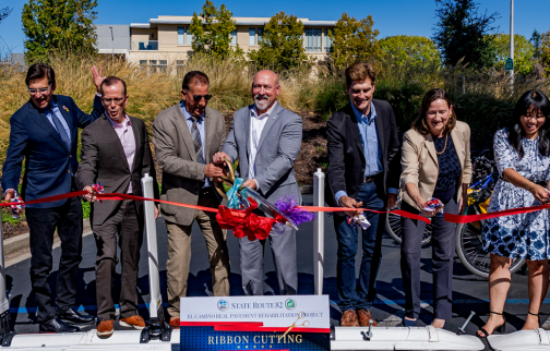 Senator Becker at the ribbon cutting opening ceremony for the El Camino Real Pavement Rehabilitation Project.