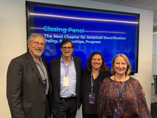 Senator Becker celebrating PCE and SVCE receiving honorable mentions from the Electric Innovation Awards at NY Climate Week. With SVCE Board Chair George Tyson, SVCE CEO Monica Padilla, and SVCE Director of Decarbonization Policy and Community Strategies Zoe Elizabeth.