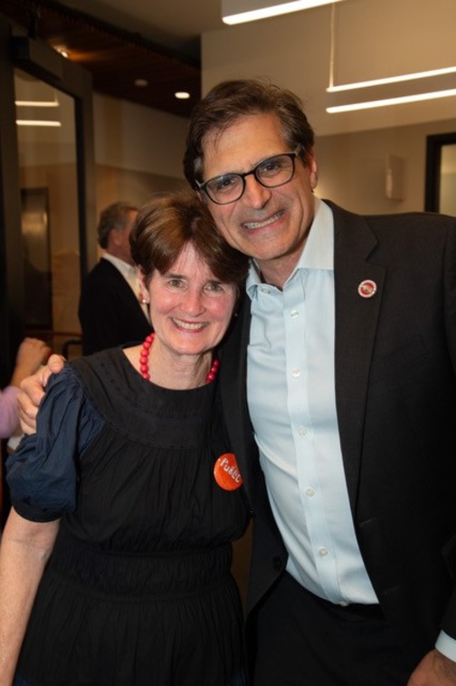 Interdisciplinary artist Lisa Van Dusen and Senator Josh Becker at the opening of the Public Benefit Art Exhibition