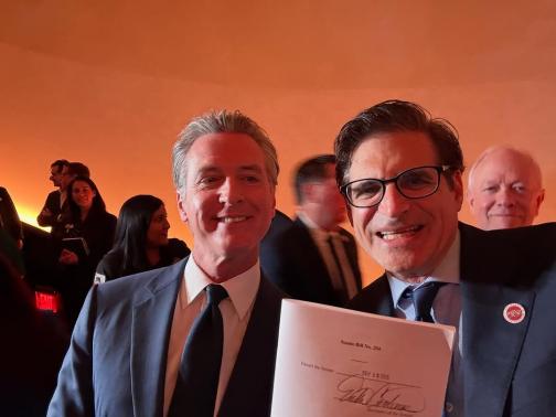 Governor Gavin Newsom and Senator Becker following a bill signing ceremony.