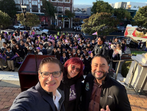 Senator Becker participating in Ruby Bridges Walk to School with South San Francisco Unified School District Patricia Murray and Mayor Eddie Flores