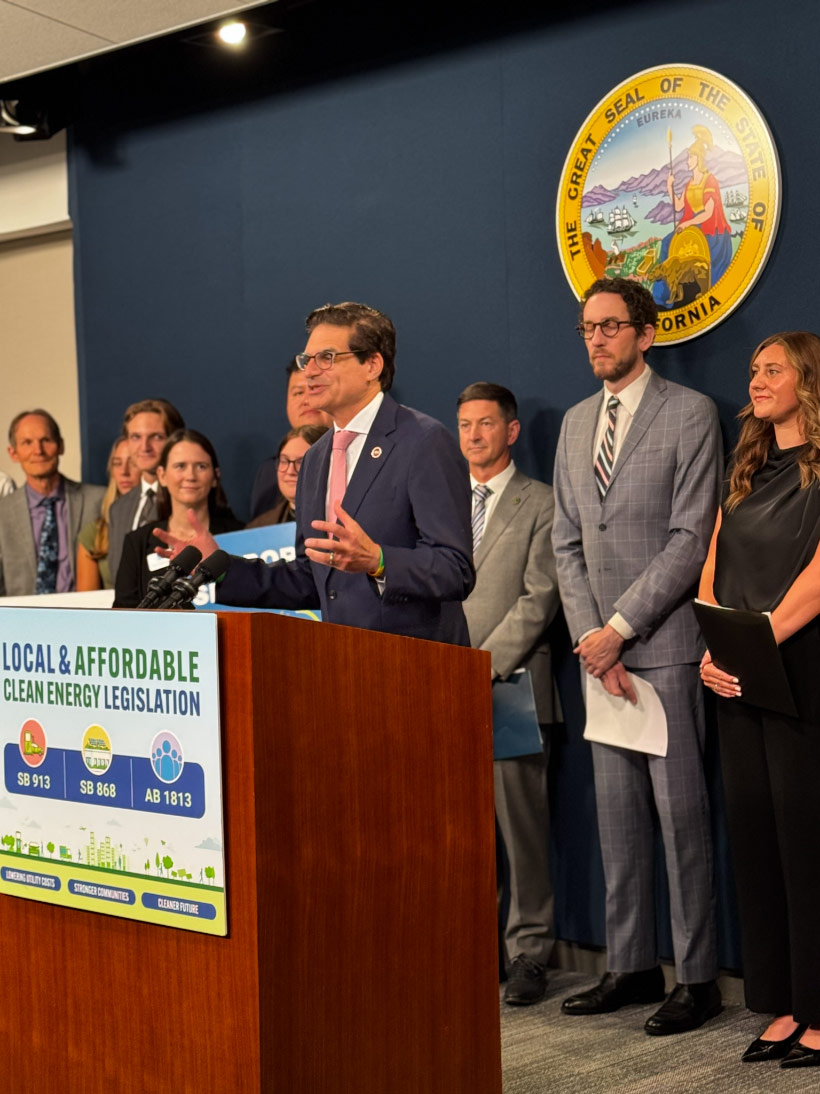 : Senator Becker with Senator Scott Wiener (d-San Francisco), Assemblymember Chris Ward (D-San Diego) and climate supporters