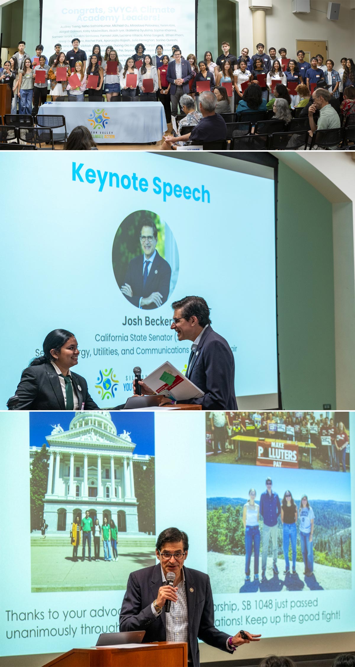 Senator Becker addressing the silicon valley youth climate action summit