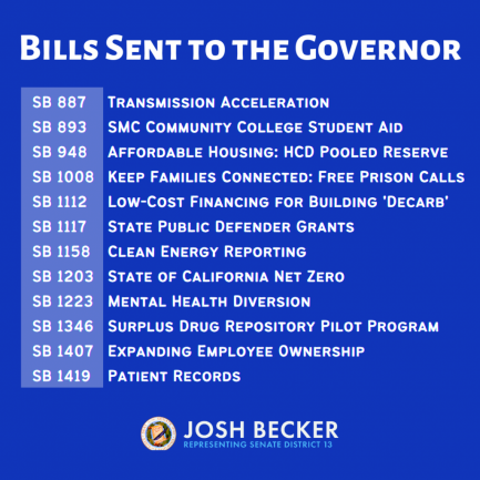 Chart of Senator Becker's Bills as listed in the text