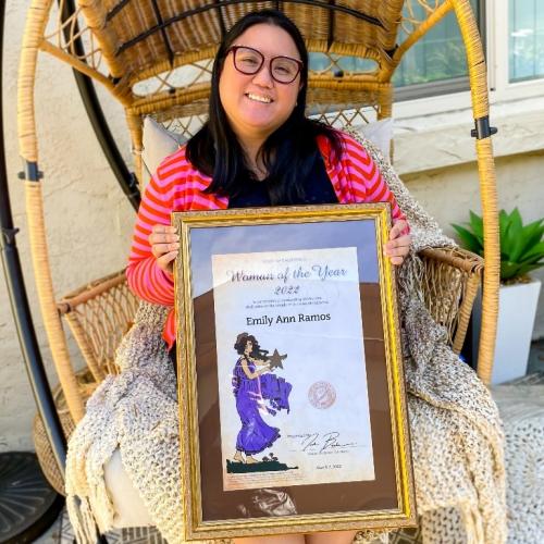 Emily Ann Ramos with her Woman of the Year resolution from Senator Josh Becker and the California Legislature’s Women’s Caucus -- March 7, 2022, courtesy of Emily Ann Ramos