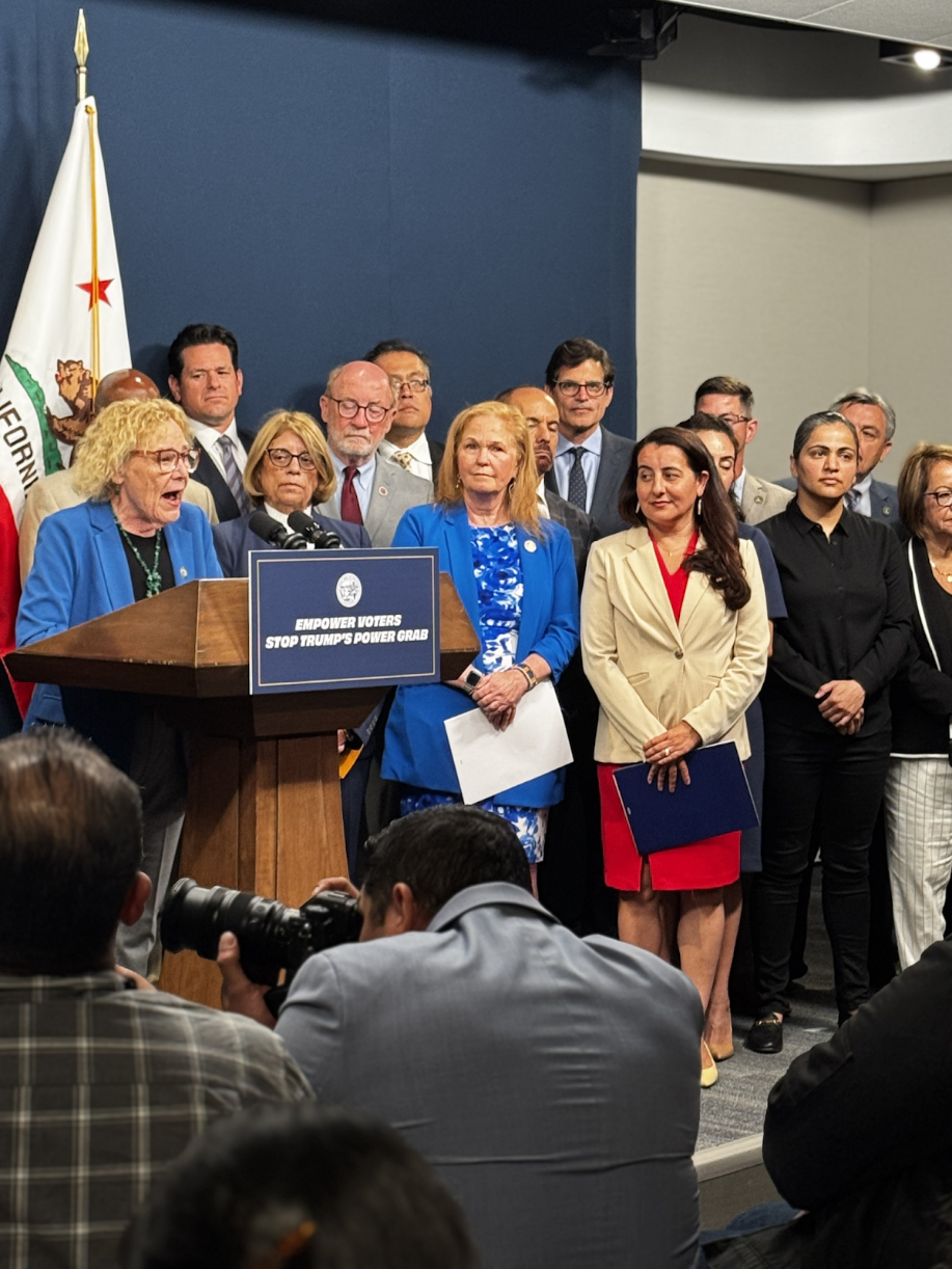 Congresswoman Zoe Lofgren and State Legislative Democrats announcing legislation to preserve democratic representation. Not pictured: Congressman Pete Aguilar 