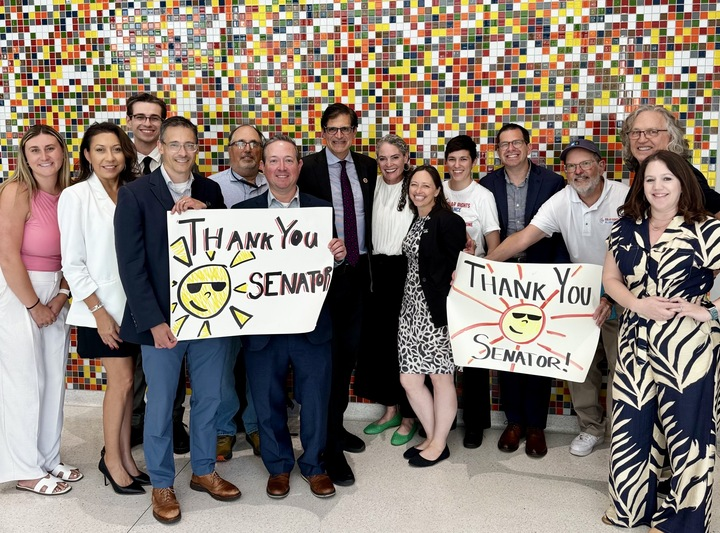 Senator Becker joining solar advocates after concluding the Senate Energy Hearing on AB 942.