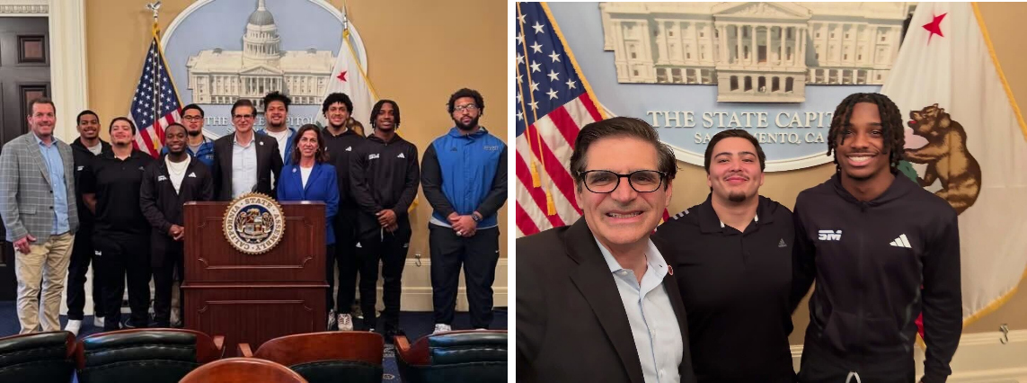 Pictured here: Senator Becker with 2025 State Champions of San Mateo Bulldogs.