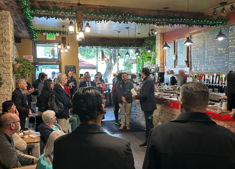 Pictured here: Senator Becker speaking with constituents from South San Francisco.