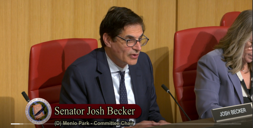 Senator Josh Becker speaking during committee meeting