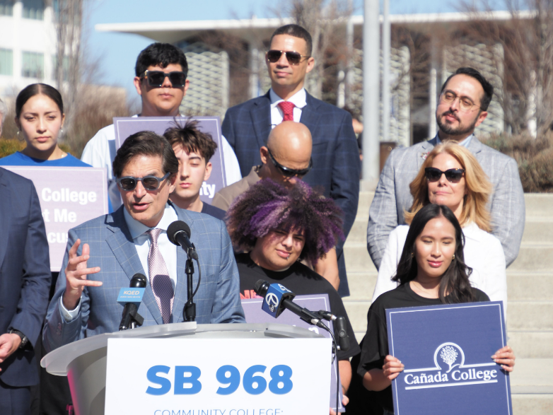 Senator Becker at College of San Mateo announcing new legislation to make permanent free community college tuition.